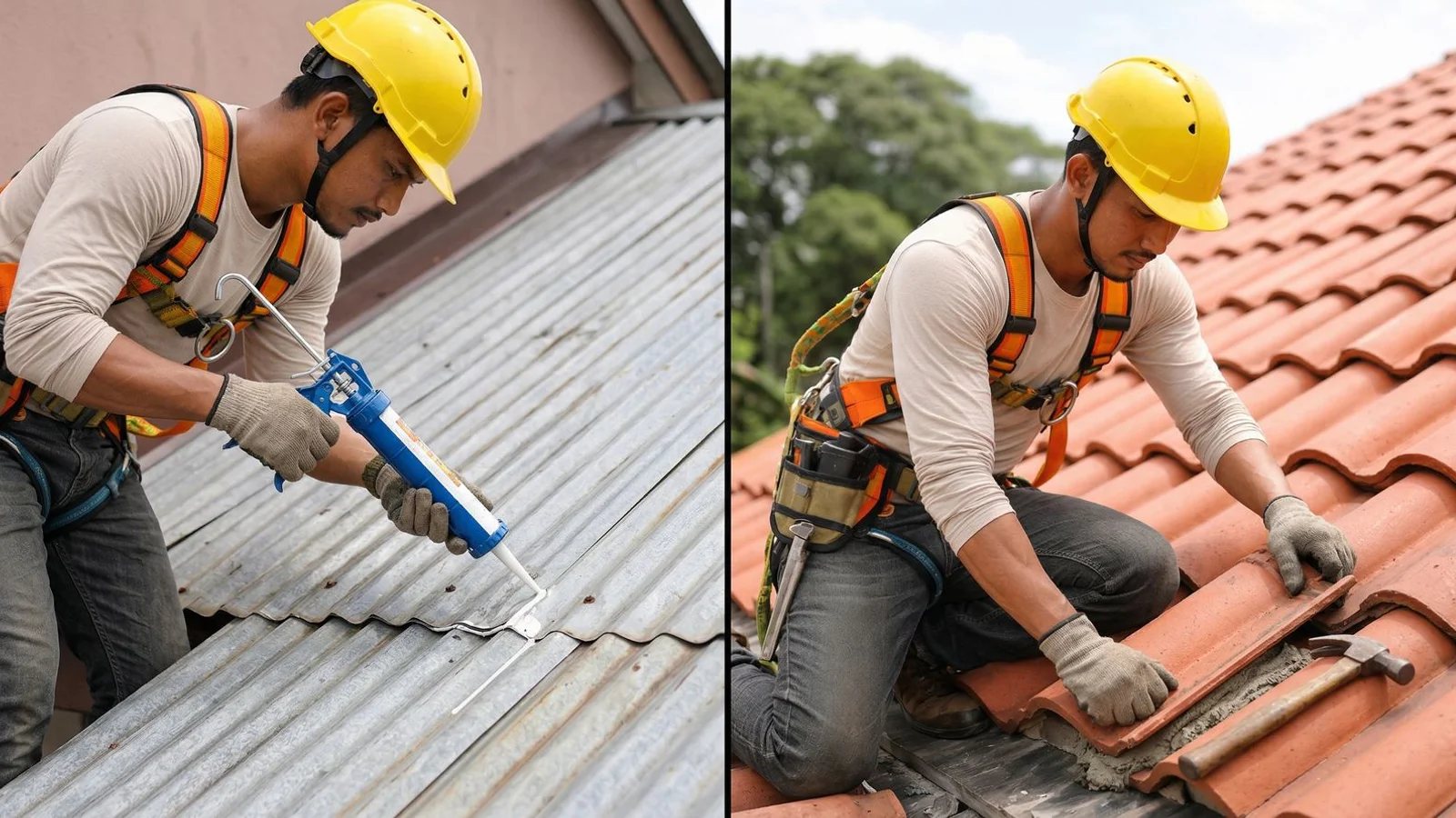 Comparison of metal roof and clay tile roof repair techniques on Malaysian homes